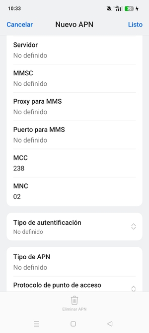 Desplácese hacia abajo e introduzca la información de Internet