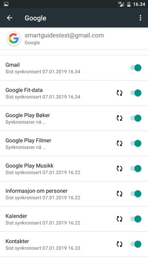 Dine kontakter fra Google vil synkroniseres til telefonen din