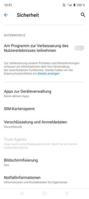 Um die PIN für die SIM-Karte zu wechseln, scrollen Sie und wählen Sie SIM-Kartensperre