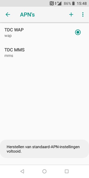 Uw telefoon wordt teruggezet naar standaard internet- en mms-instellingen