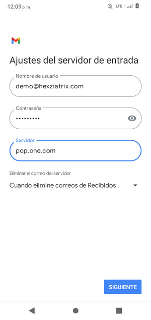 Introduzca Nombre de usuario y la dirección de servidor Entrada. Seleccione SIGUIENTE