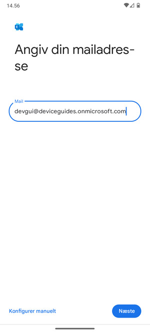 Indtast din e-mailadresse og vælg Konfigurer manuelt
