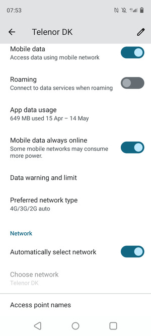 Scroll to and select Access point names