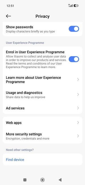 Scroll to and select More security settings