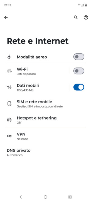 Seleziona SIM e rete mobile