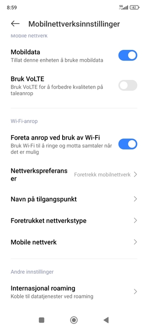 Bla til og velg Internasjonal roaming