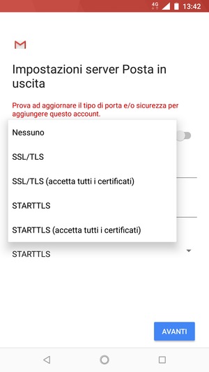 Seleziona Nessuno e AVANTI