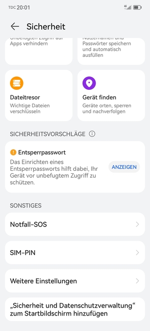 Scrollen Sie und wählen Sie SIM-PIN