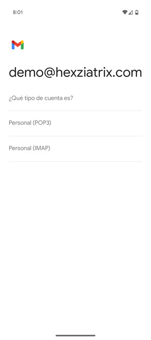 Seleccione Personal (POP3) o Personal (IMAP)