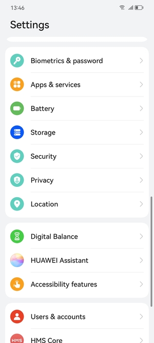 Scroll to and select Security