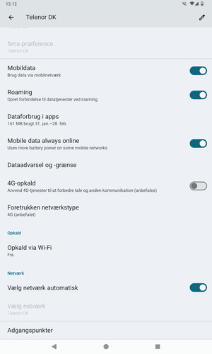 Slå Roaming til eller fra