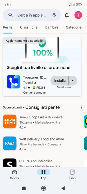 Seleziona la barra di ricerca