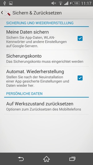 Wählen Sie Sicherungskonto