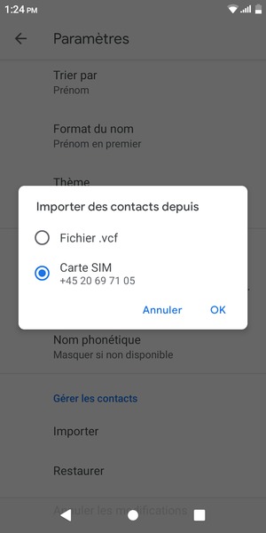 Sélectionnez Carte SIM puis OK