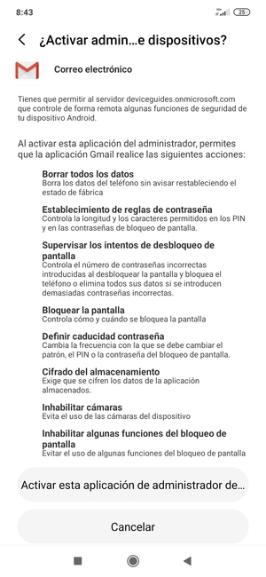 Seleccione Activar esta aplicación de administrador de dispositivos