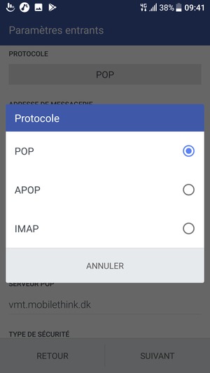 Sélectionnez POP ou IMAP
