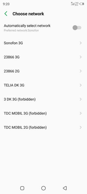 Select a network operator from the list