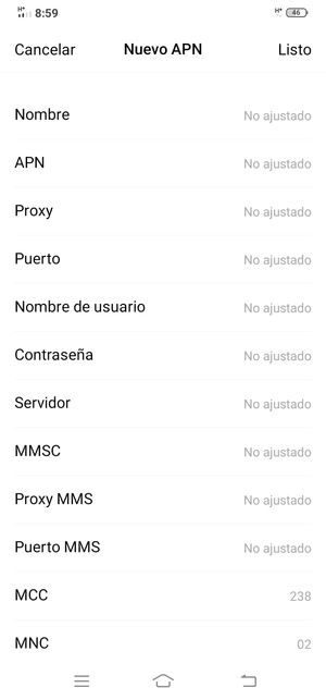 Introduzca la información de Internet