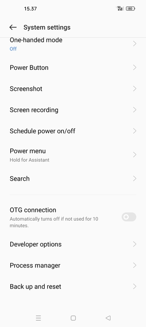 Scroll to and select Back up and reset
