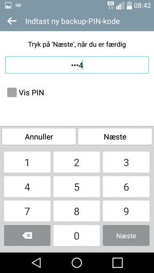 Indtast en Backup-PIN-kode og vælg Fortsæt
