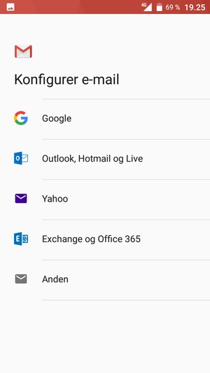 Vælg Exchange og Office 365