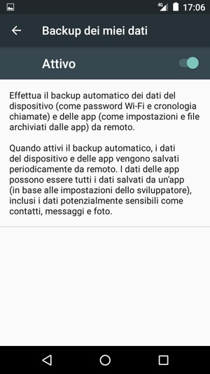 Seleziona il tasto Indietro