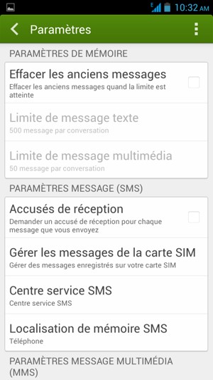 Faites défiler et sélectionnez Centre service SMS