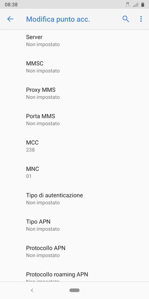 Scorri verso il basso e inserisci le informazioni di internet