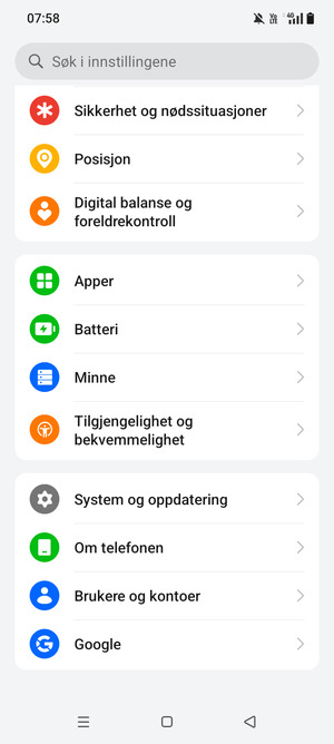 Bla til og velg System og oppdatering