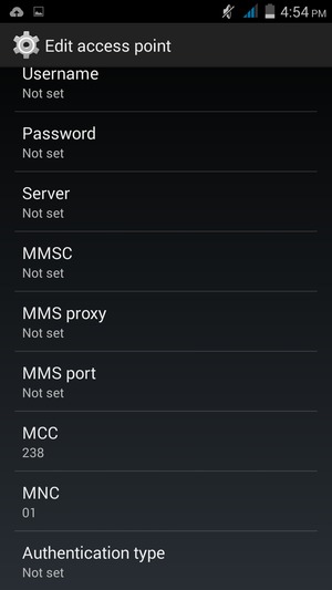 Scroll down and enter MMS information