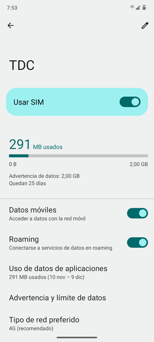Activar o desactivar Roaming
