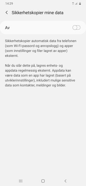 Slå på Sikkerhetskopier mine data