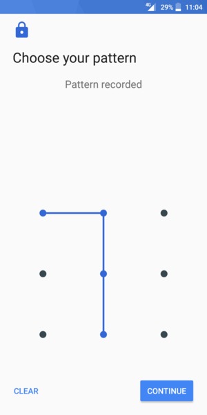 Draw an unlock pattern and select CONTINUE