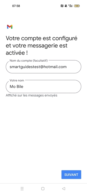 Donnez un nom à votre compte et saisissez votre nom. Sélectionnez SUIVANT