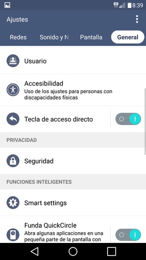 Desplácese y seleccione Seguridad