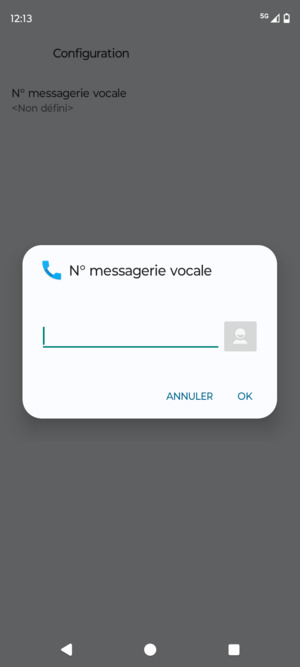 Saisissez le Nº messagerie vocale et sélectionnez OK