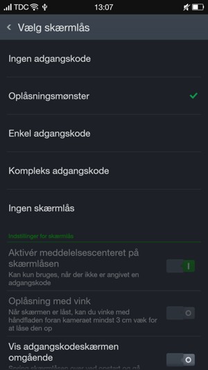 Vælg Oplåsningsmønster