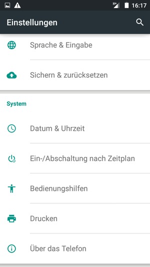 Scrollen Sie und wählen Sie Über das
Telefon
