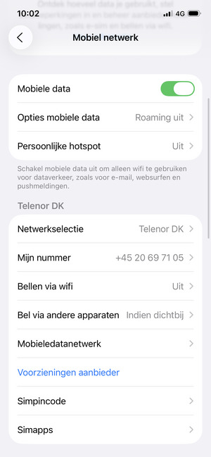 Scroll naar en selecteer Mobieledatanetwerk