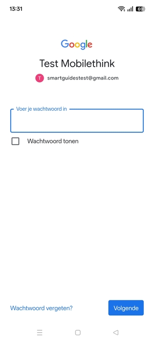 Voer uw wachtwoord in en selecteer Volgende