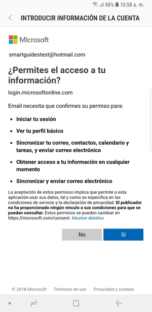 Desplácese y seleccione Sí