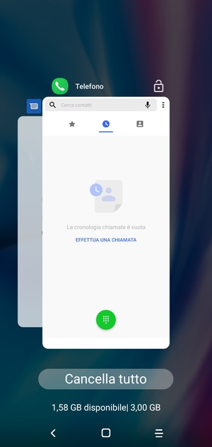 Seleziona Cancella tutto per chiudere tutte le applicazioni in esecuzione