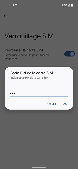 Saisissez votre Ancien code PIN de la carte SIM et sélectionnez OK