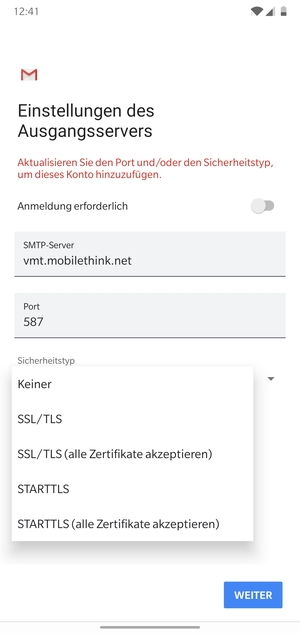 Wählen Sie Keiner und WEITER