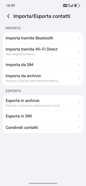 Seleziona Importa da SIM