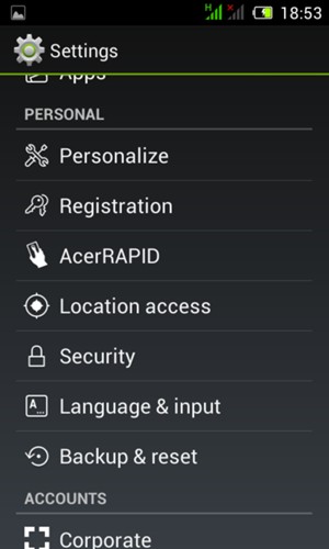 Scroll to and select Security