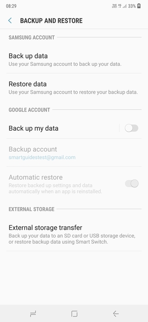 Turn on Back up my data