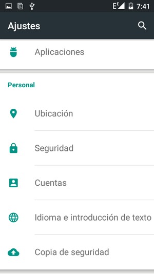 Desplácese y seleccione Seguridad
