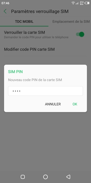 Saisissez votre Nouveau code PIN de la carte SIM et sélectionnez OK