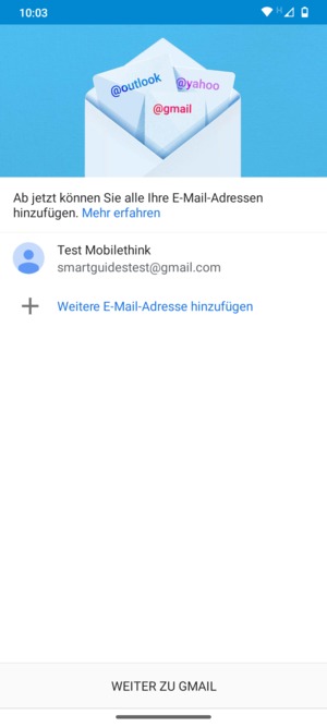 Wählen Sie WEITER ZU GMAIL